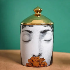 Handmade Ceramic Candle Holder – Lady Face Jar with Red Lips for Home Décor