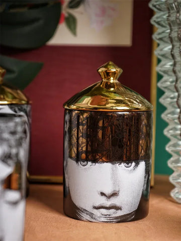 Handmade Ceramic Candle Holder – Lady Face Jar with Red Lips for Home Décor