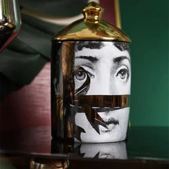 Handmade Ceramic Candle Holder – Lady Face Jar with Red Lips for Home Décor
