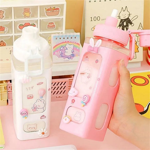 Kawaii Shaker Water Bottle with Straw – 700ml/900ml BPA-Free Cute Drinkware