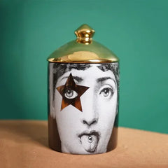 Handmade Ceramic Candle Holder – Lady Face Jar with Red Lips for Home Décor