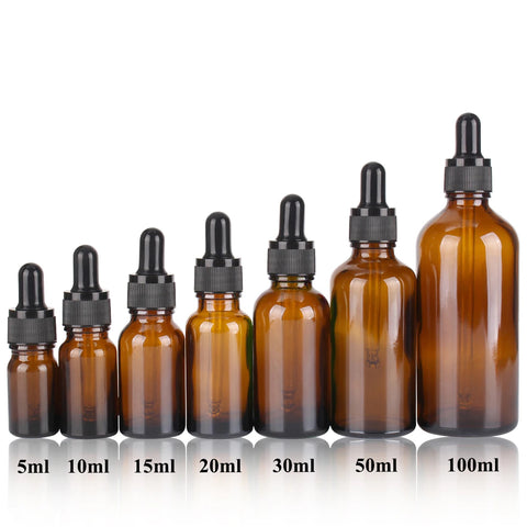 Amber Glass Dropper Bottles – 6/12/24pcs (5ml–100ml) with Glass Pipette