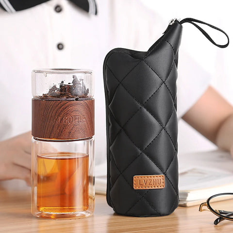 Oneisall Double Wall Glass Tea Infuser Bottle