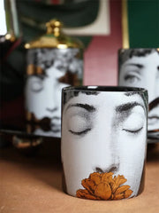 Handmade Ceramic Candle Holder – Lady Face Jar with Red Lips for Home Décor