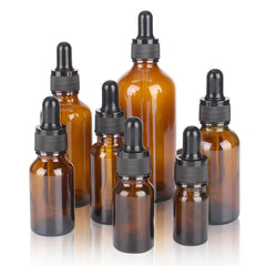 Amber Glass Dropper Bottles – 6/12/24pcs (5ml–100ml) with Glass Pipette