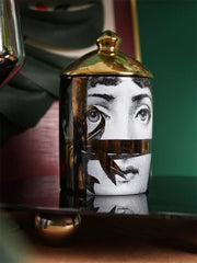 Handmade Ceramic Candle Holder – Lady Face Jar with Red Lips for Home Décor