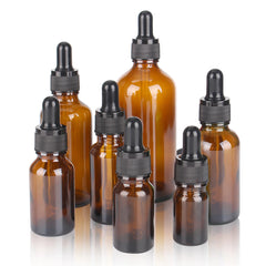 Amber Glass Dropper Bottles – 6/12/24pcs (5ml–100ml) with Glass Pipette