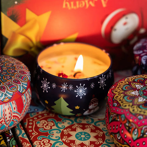 4-Pack Soy Wax Scented Candle Gift Set – Christmas Aromatherapy with Dried Flowers