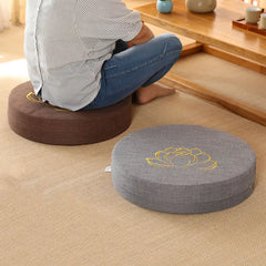 Linen Meditation Cushion & Backrest – Round Tatami Yoga Mat