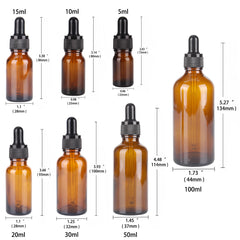 Amber Glass Dropper Bottles – 6/12/24pcs (5ml–100ml) with Glass Pipette